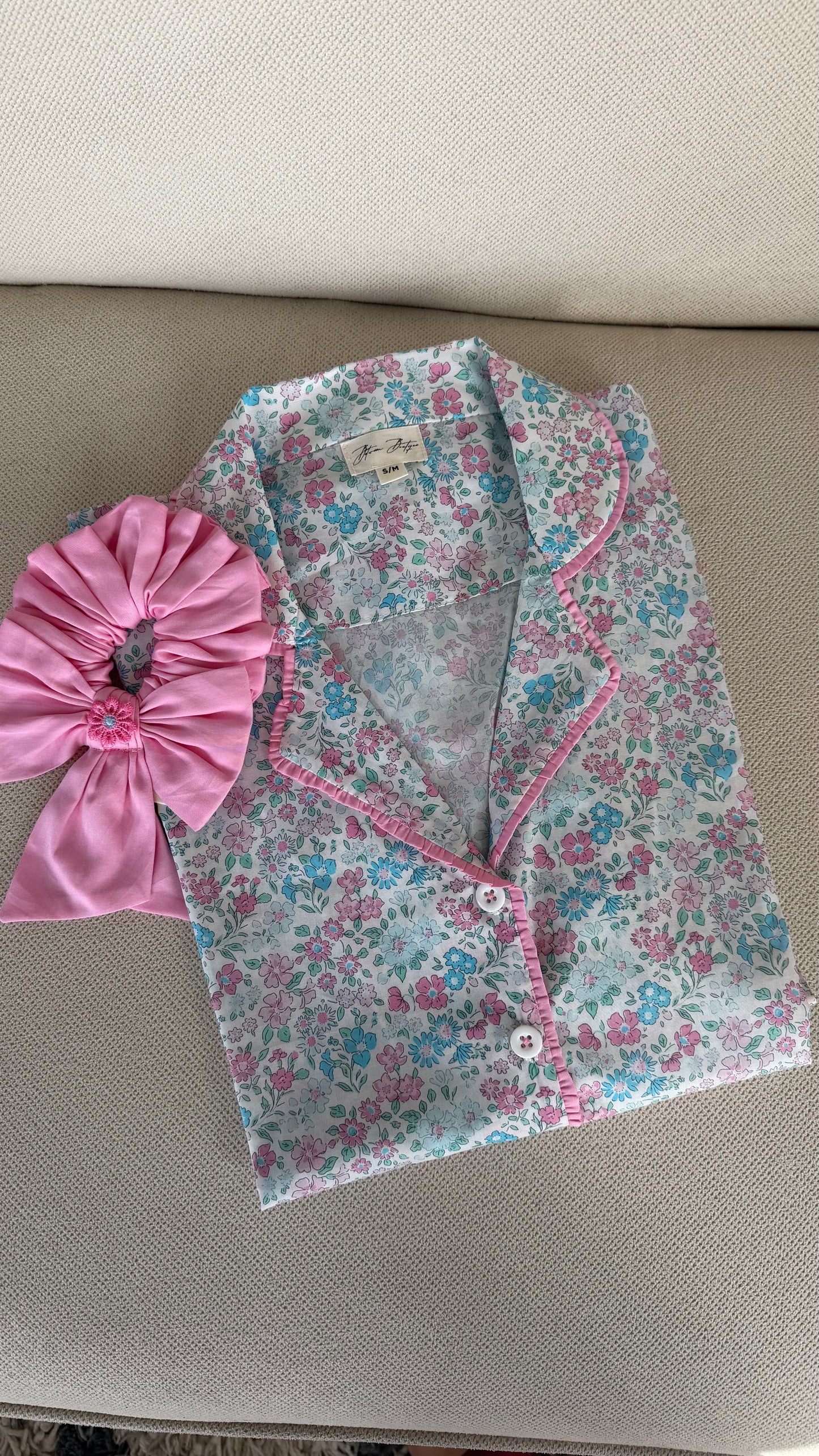 Blush Bloom Bow Scrunchie